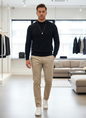 Men’s High-Neck Knit Sweater – Essential Classic Black