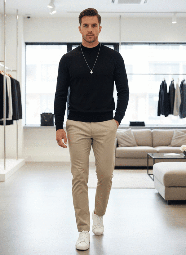 Men’s High-Neck Knit Sweater – Essential Classic Black