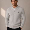 Men’s Textured Waffle Knit Zip-Up Cardigan Beige