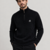 Half-Zip Ribbed Knit Pullover Black