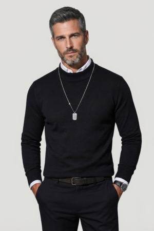 Men’s High-Neck Knit Sweater – Essential Classic Black