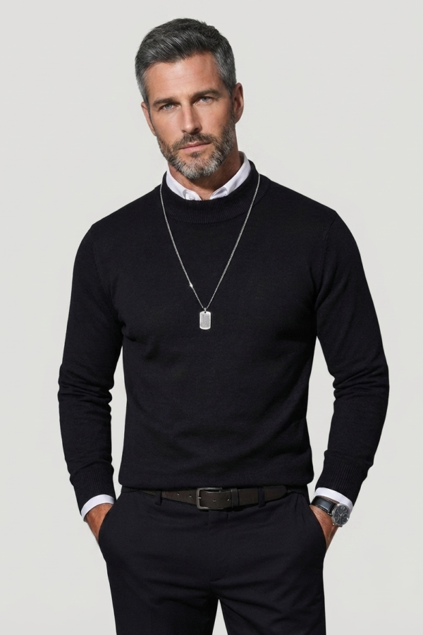 Men’s High-Neck Knit Sweater – Essential Classic Black