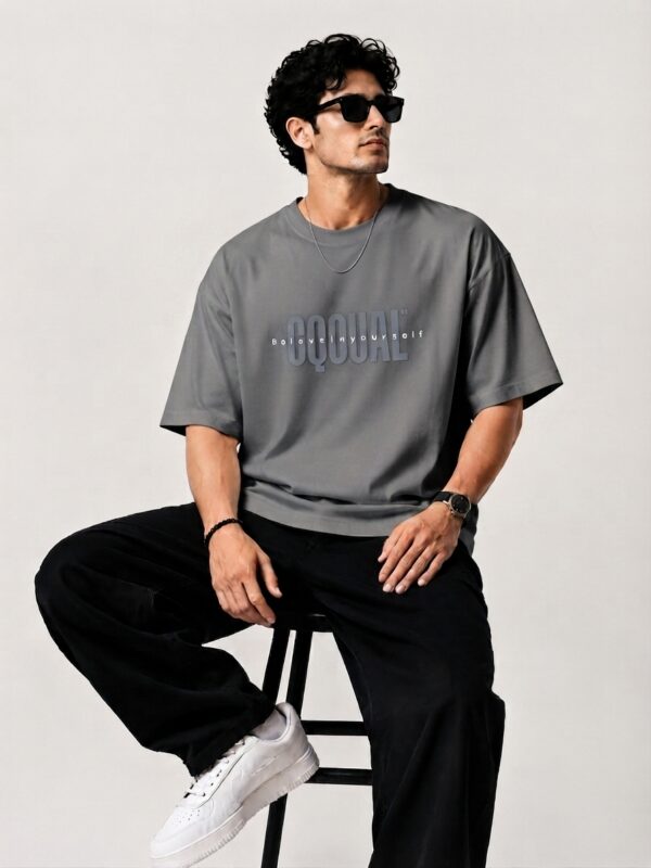 GQQUAL Cotton Printed T-Shirt Grey