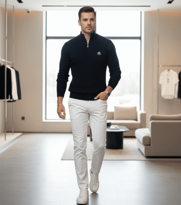 Half-Zip Ribbed Knit Pullover Black