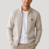 Men’s Textured Waffle Knit Zip-Up Cardigan Beige