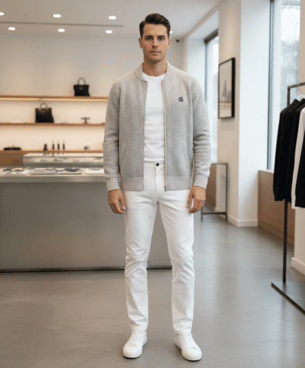 Men’s Textured Waffle Knit Zip-Up Cardigan Beige