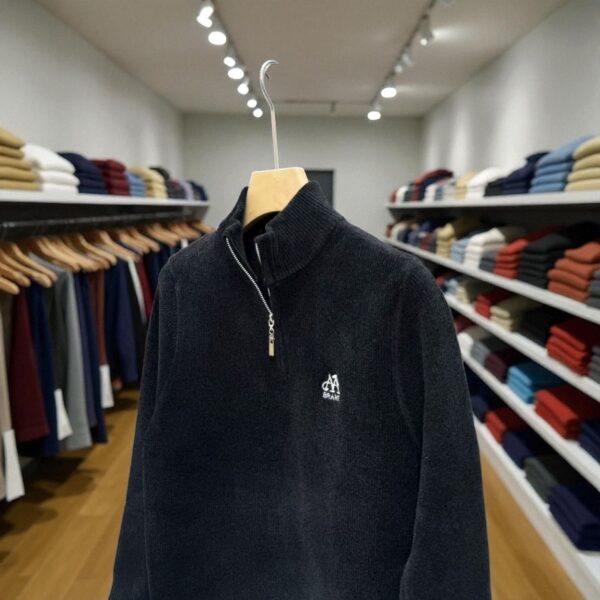 Half-Zip Ribbed Knit Pullover Black