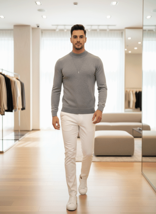 Men’s High-Neck Knit Sweater – Essential Classic Gray
