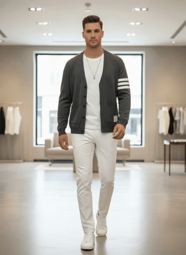 Men’s Classic Striped Sleeve Cardigan Gray