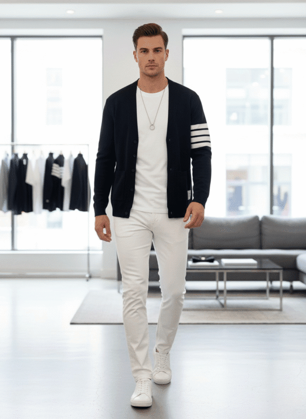 Men’s Classic Striped Sleeve Cardigan Black