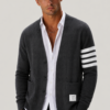 Men’s Classic Striped Sleeve Cardigan Gray