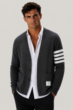 Men’s Classic Striped Sleeve Cardigan Gray