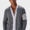 Men’s Classic Striped Sleeve Cardigan Light Gray