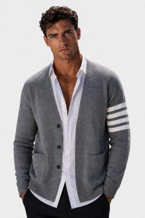 Men’s Classic Striped Sleeve Cardigan Light Gray
