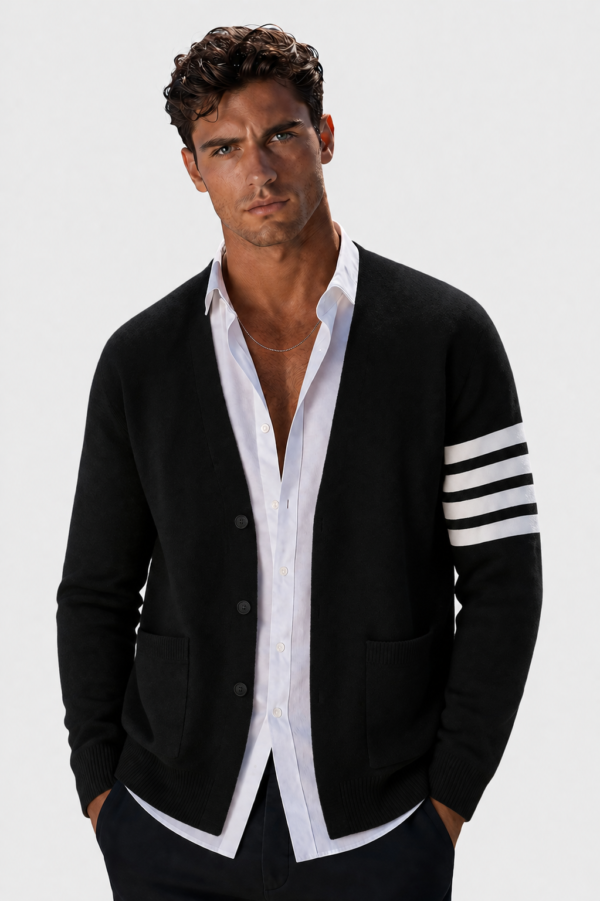 Men’s Classic Striped Sleeve Cardigan Black