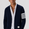 Men’s Classic Striped Sleeve Cardigan Navy Blue