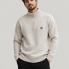 Half-Zip Ribbed Knit Pullover Beige