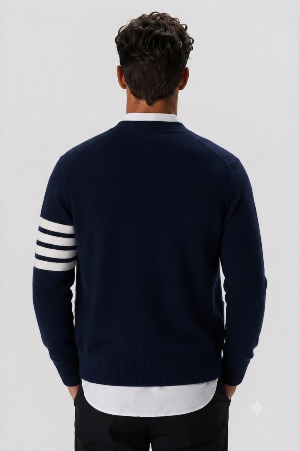 Men’s Classic Striped Sleeve Cardigan Navy Blue