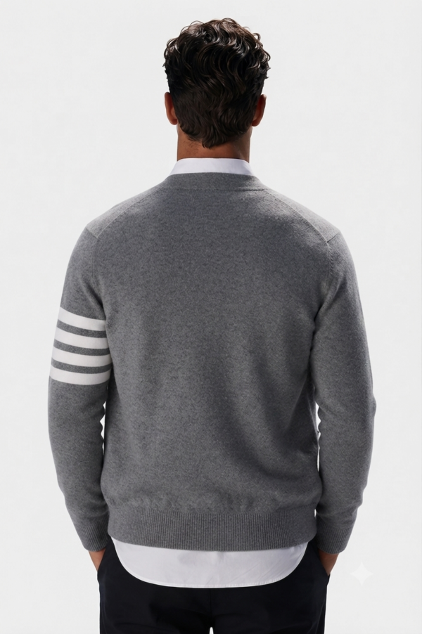 Men’s Classic Striped Sleeve Cardigan Light Gray