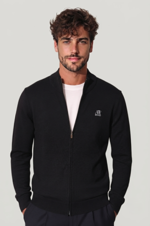 Gemini_Generated_Image_8yg3ch8yg3ch8yg3 Men’s Zip-Up Knit Jacket – Minimal Style Black