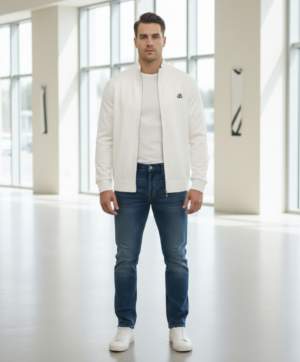 Men’s Zip-Up Knit Jacket – Minimal Style White