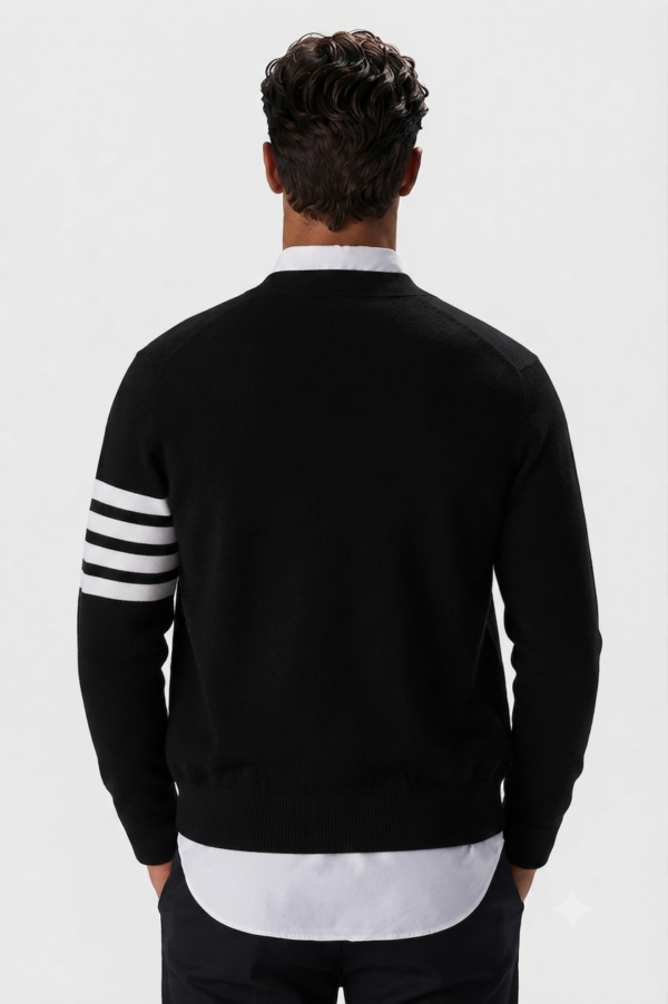 Men’s Classic Striped Sleeve Cardigan Black