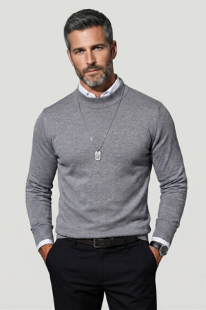 Men’s High-Neck Knit Sweater – Essential Classic Gray