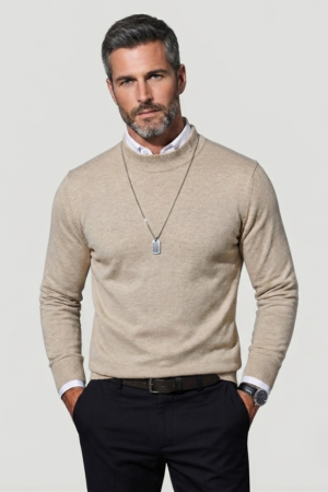 Men’s High-Neck Knit Sweater – Essential Classic Beige