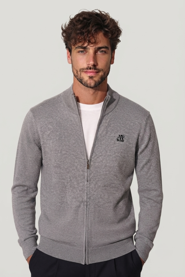 Men’s Zip-Up Knit Jacket – Minimal Style Gray
