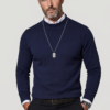 Men’s High-Neck Knit Sweater – Essential Classic Navy Blue