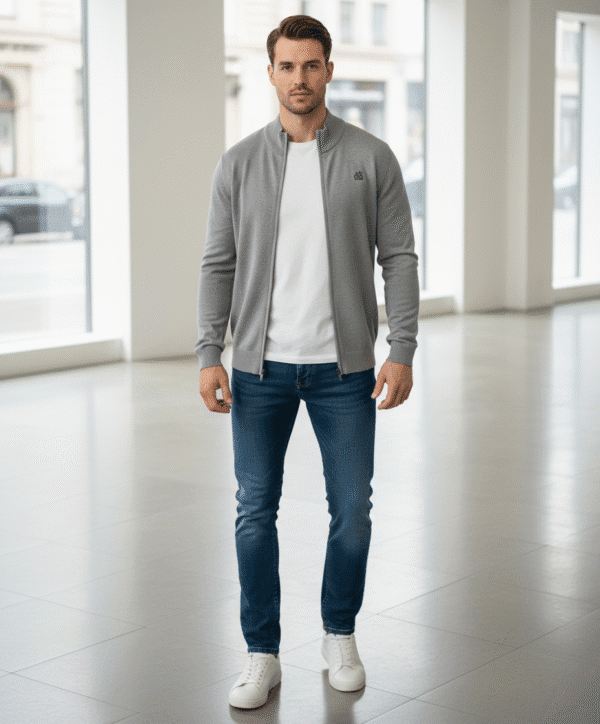 Men’s Zip-Up Knit Jacket – Minimal Style Gray