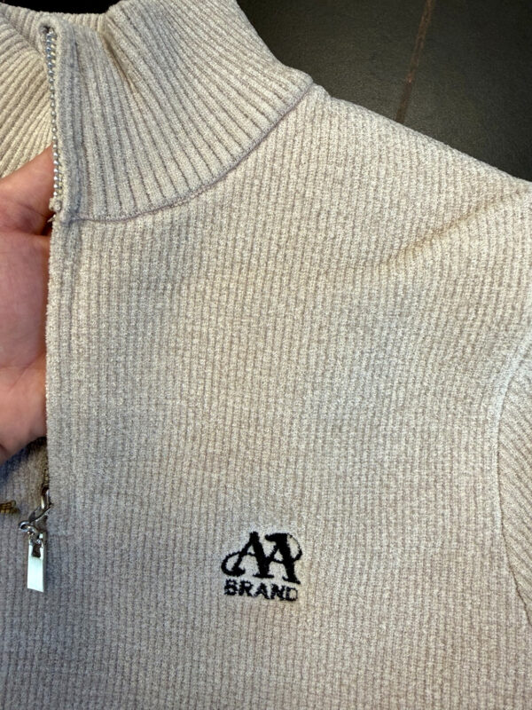 Half-Zip Ribbed Knit Pullover Beige