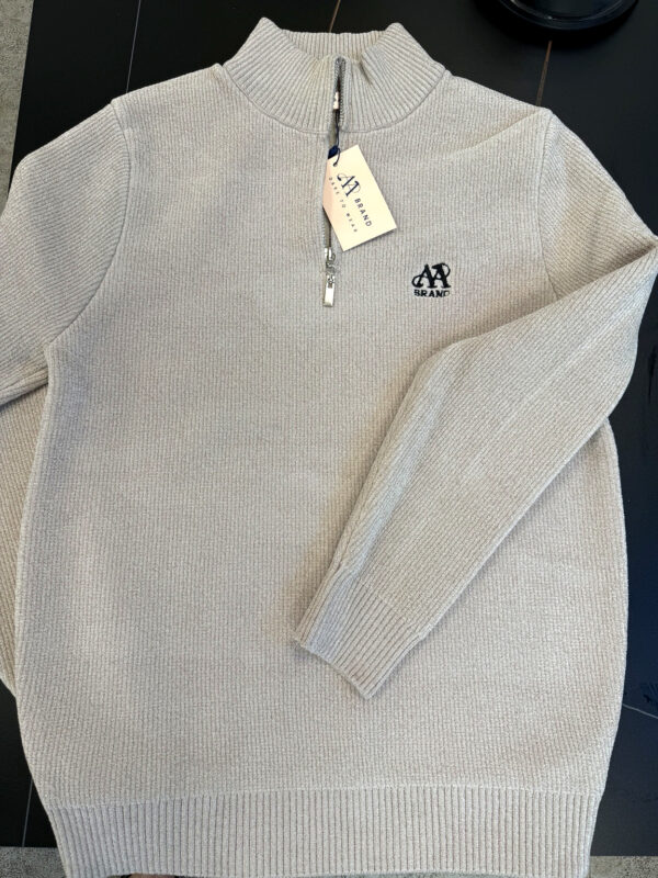 Half-Zip Ribbed Knit Pullover Beige