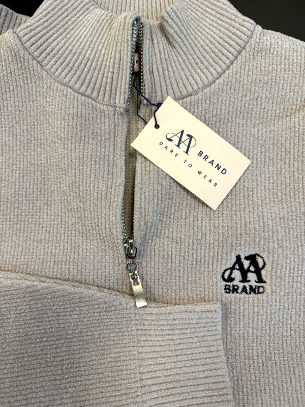 Half-Zip Ribbed Knit Pullover Beige