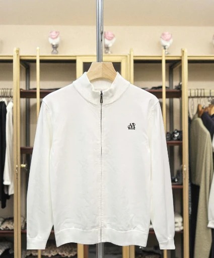 Men’s Zip-Up Knit Jacket – Minimal Style White