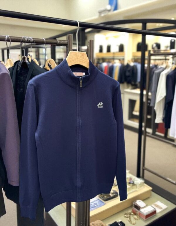Women’s Zip-Up Knit Jacket – Minimal Style  Navy Blue