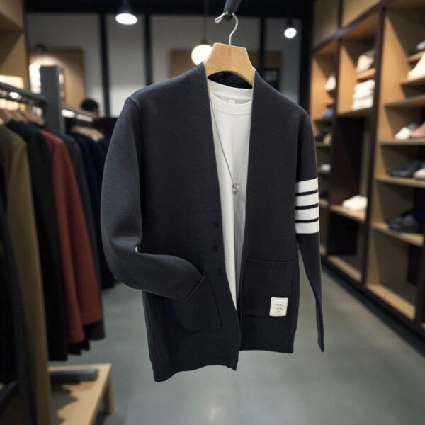 Men’s Classic Striped Sleeve Cardigan Gray