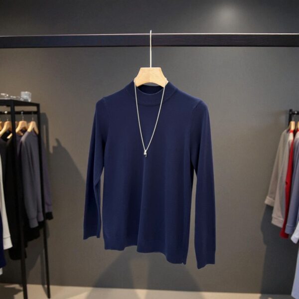 Women’s High-Neck Knit Sweater – Essential Classic Navy Blue
