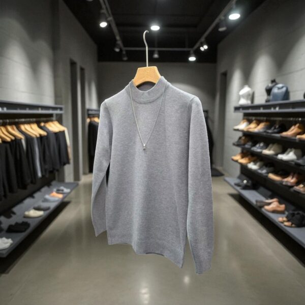 Men’s High-Neck Knit Sweater – Essential Classic Gray