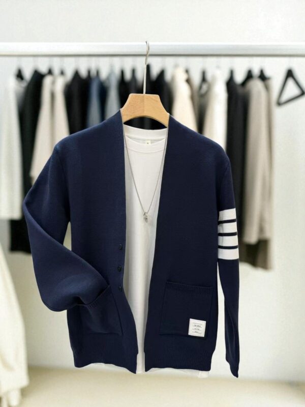 Men’s Classic Striped Sleeve Cardigan Navy Blue