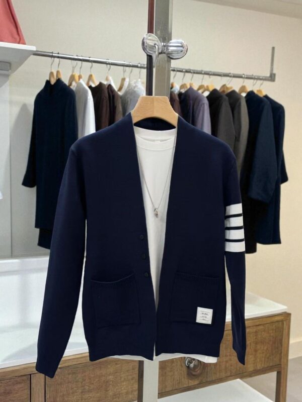Men’s Classic Striped Sleeve Cardigan Navy Blue