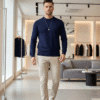 Men’s High-Neck Knit Sweater – Essential Classic Navy Blue