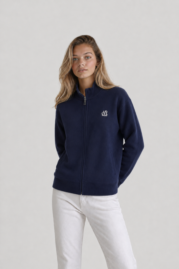 ChatGPT Image Jul 5, 2026, 07_20_27 AM Women’s Zip-Up Knit Jacket – Minimal Style Navy Blue