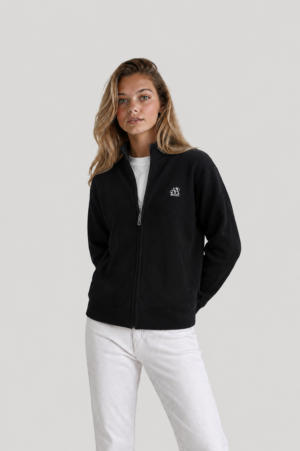 Women’s Zip-Up Knit Jacket – Minimal Style Black