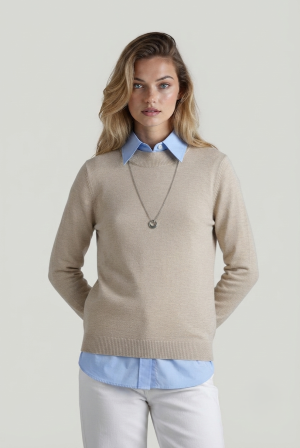 Women’s High-Neck Knit Sweater – Essential Classic Beige