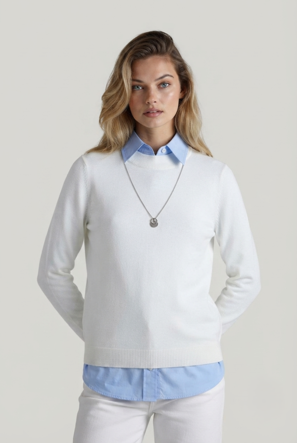Women’s High-Neck Knit Sweater – Essential Classic White