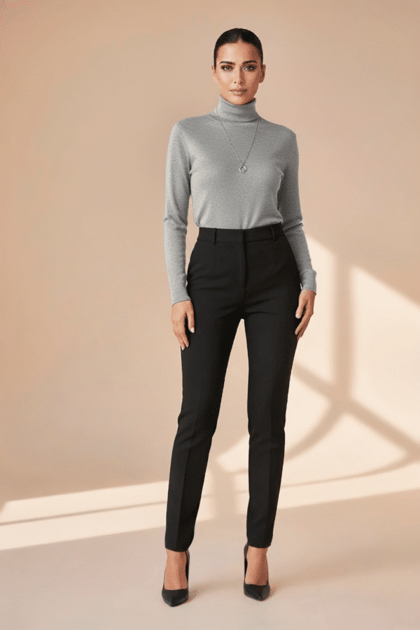 Women’s High-Neck Knit Sweater – Essential Classic Gray