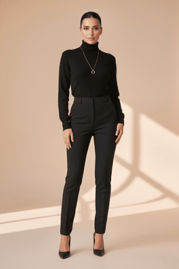 Women’s High-Neck Knit Sweater – Essential Classic Black