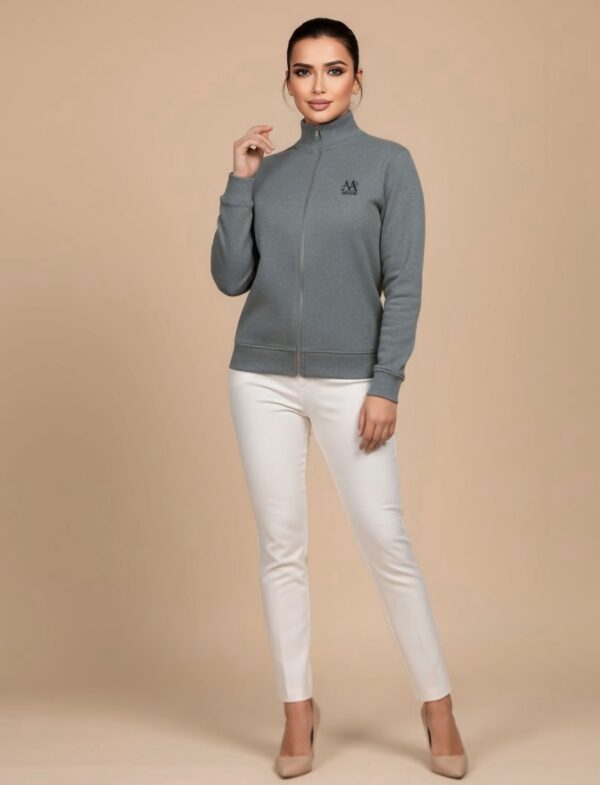 Women’s Zip-Up Knit Jacket – Minimal Style Gray