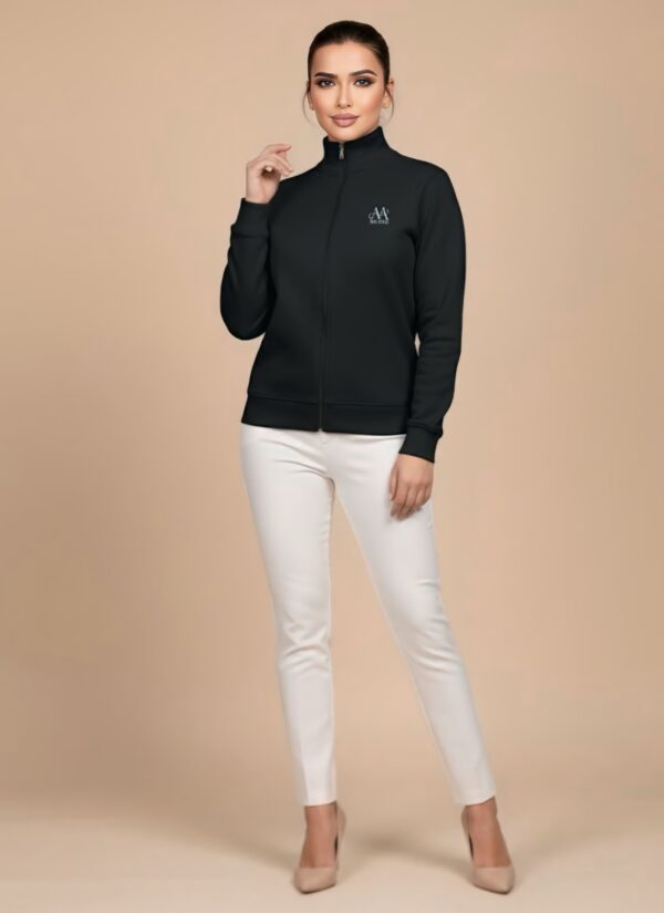 Women’s Zip-Up Knit Jacket – Minimal Style Black